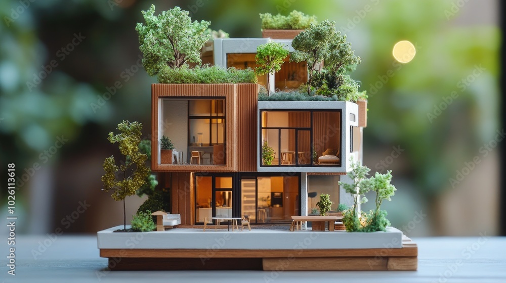 A tiny urban apartment building model, highlighting the compact design ...