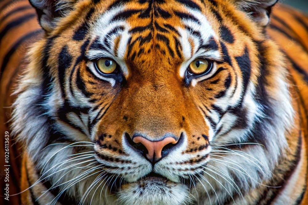 Obraz premium Majestic Bengal Tiger Face Close-Up Photography for Nature Lovers and Wildlife Enthusiasts