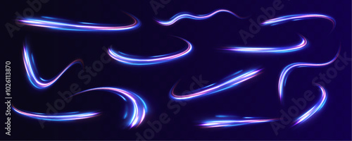 Set of neon speed lines on transparent background. Explosion in universe. Cosmic background for event, party, carnival, celebration, anniversary or other. 
