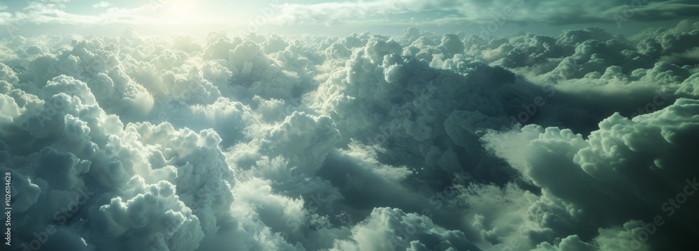 Aerial view of fluffy white clouds illuminated by sunlight. Aerial view of fluffy white clouds illuminated by sunlight.