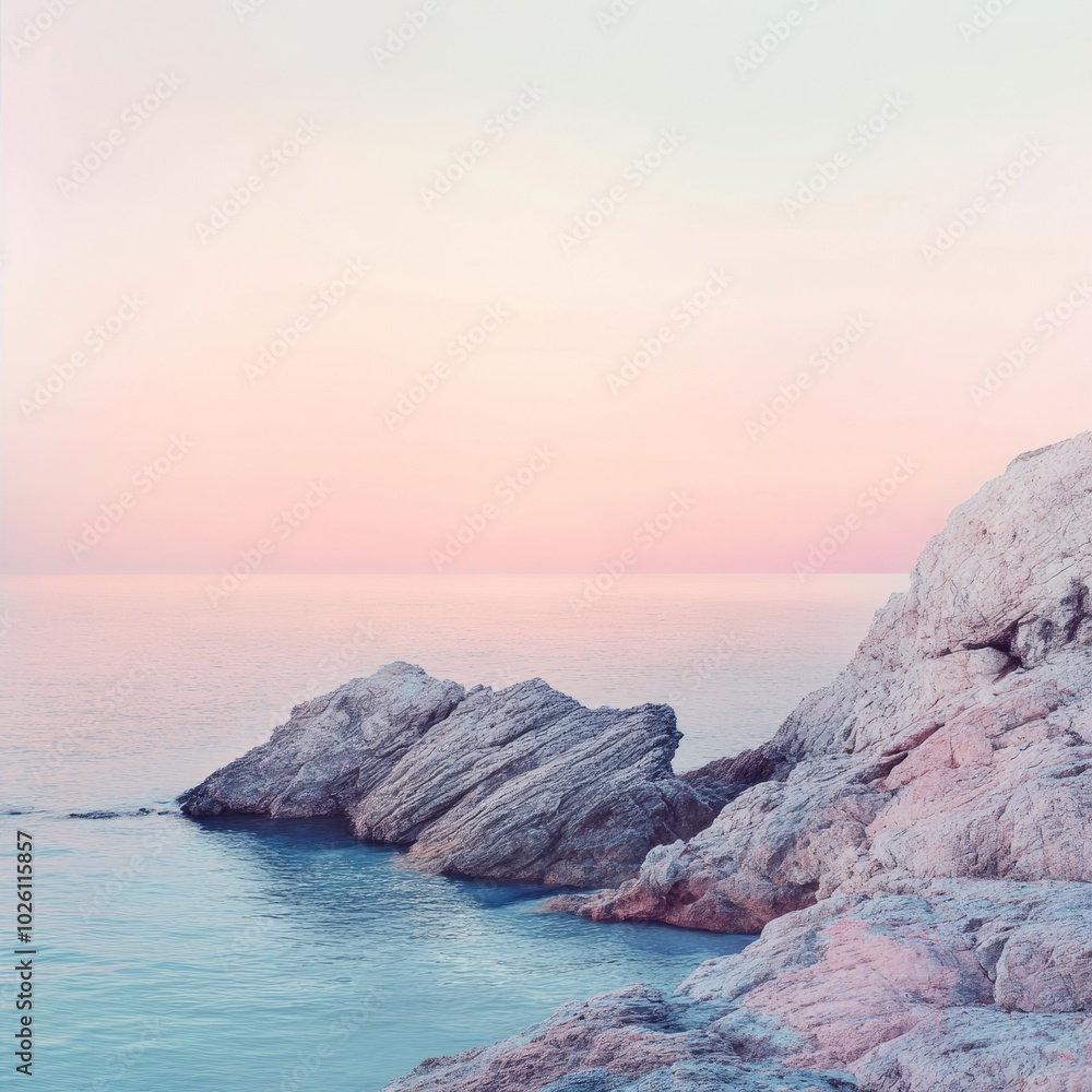 Naklejka premium Sunset Serenity Rocky Coastline at Twilight