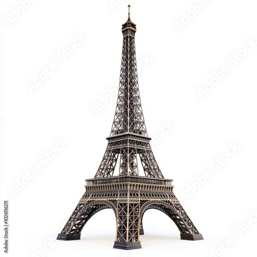 Eiffel Tower Sunrise  Isolated on White Background