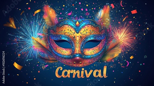 Wallpaper Mural Carnival text bold rainbow hues with intricate mask designs swirling confetti and colorful fireworks creating a fun and engaging carnivalthemed poster Torontodigital.ca