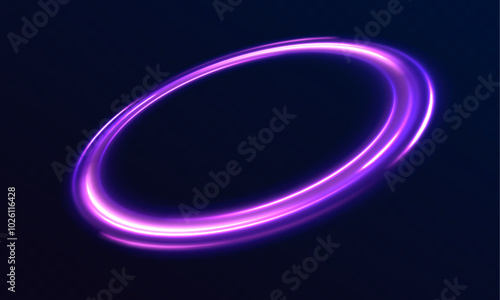 Curve blue line light effect. Brilliant galaxy light blue ellipse glowing podium. Neon ellipse in the form of speed. Glowing spiral. 