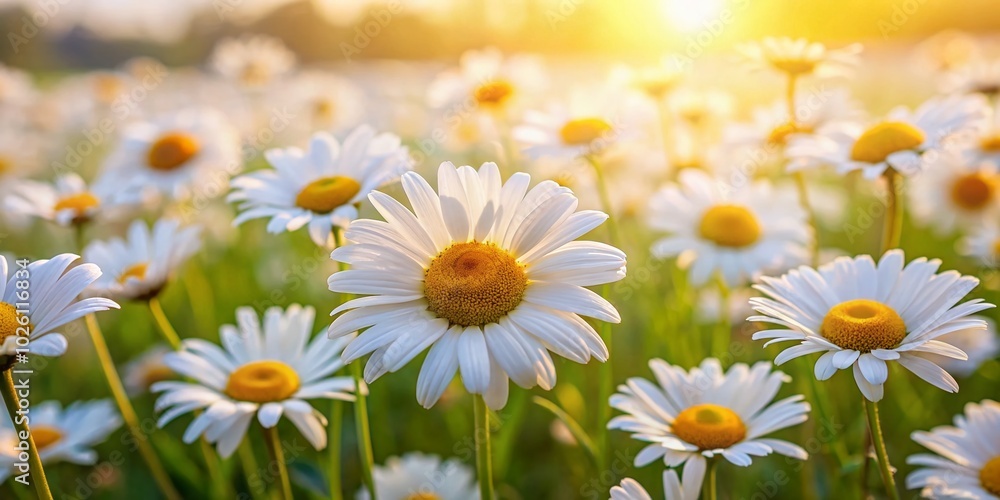 Fototapeta premium Minimalist Daisy Flower Field in Daylight - Serenity and Nature's Beauty