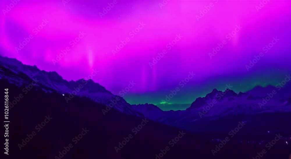 Aurora Dancing Over a Mountainous Forest at Night Aurora Dancing Over a Mountainous Forest at Night