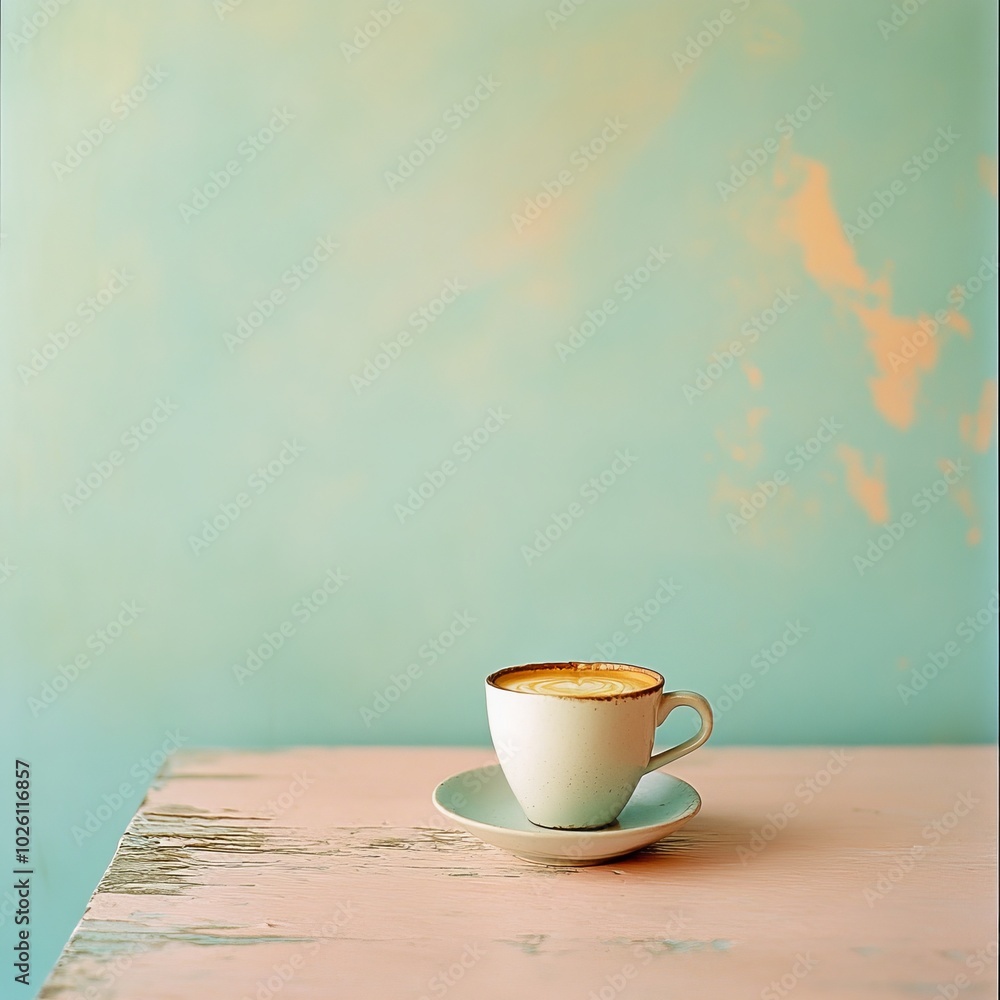 Obraz premium Rustic Coffee Cup on Pastel Background