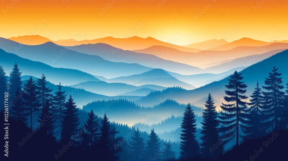 Obraz premium Abstract art with mountain and sun