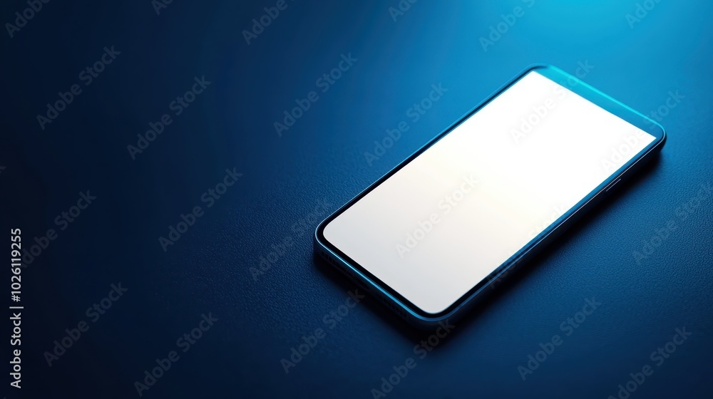 Smartphone with blank screen illuminated by blue light on dark background, representing modern technology and digital communication. Smartphone with blank screen illuminated by blue light on dark background, representing modern technology and digital communication.