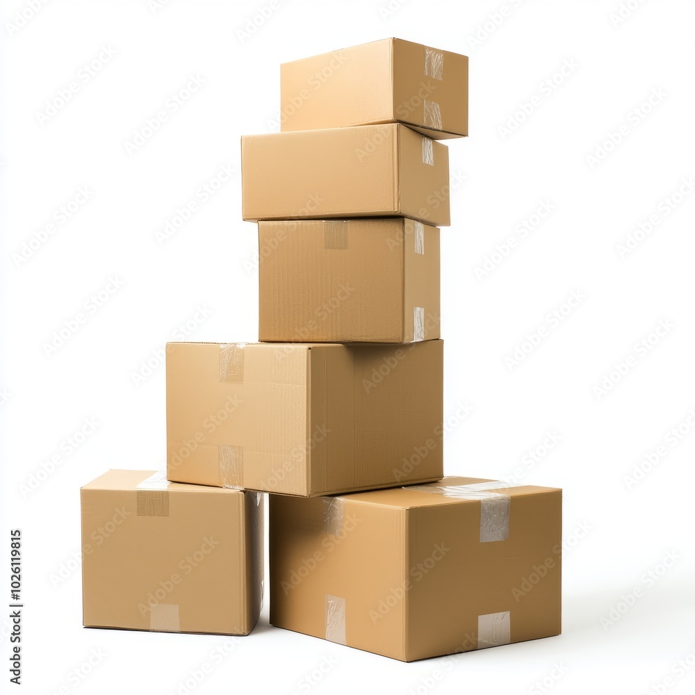 Shipping Boxes Stacked Ready for Delivery Isolated on White Background Shipping Boxes Stacked Ready for Delivery Isolated on White Background