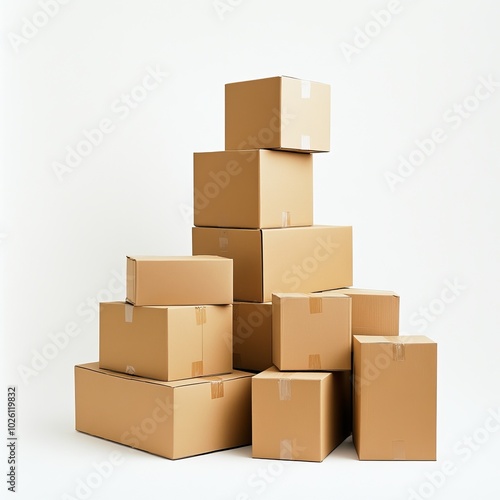 Shipping Boxes Ready for Delivery White Background