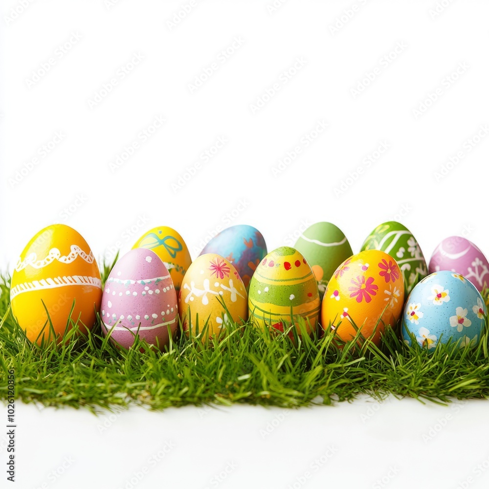 Easter Egg Hunt Fun in a Sunny Garden  White Background