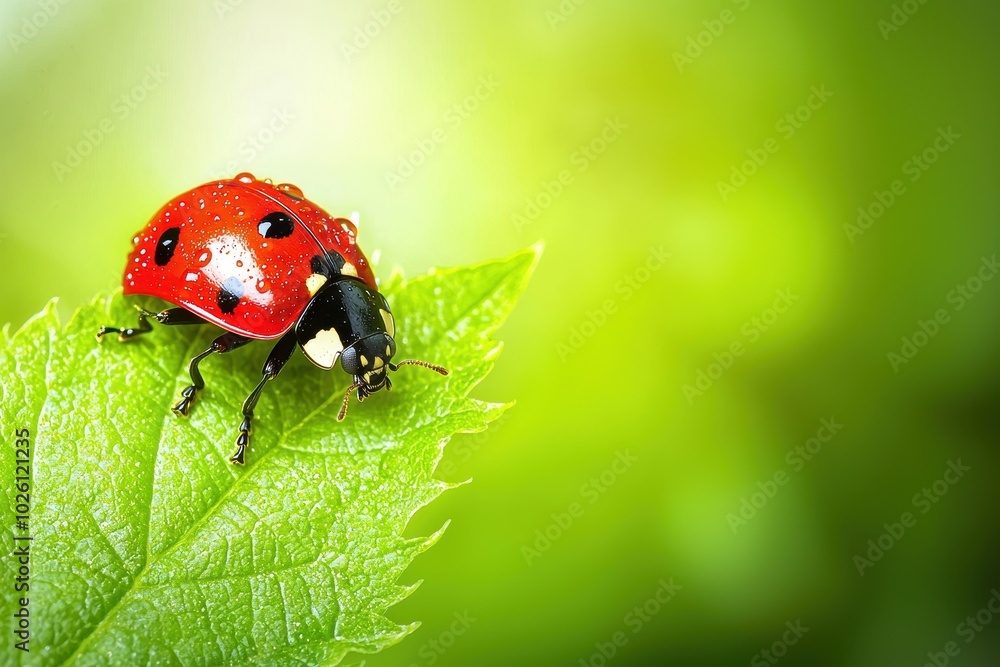 Fototapeta premium Vivid Ladybug on Leaf in Nature's Detail
