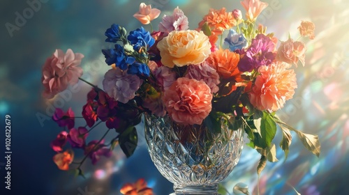 Vibrant Flower Arrangement in Crystal Vase