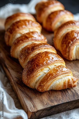 Freshly Baked Croissants on Rustic Wooden Board