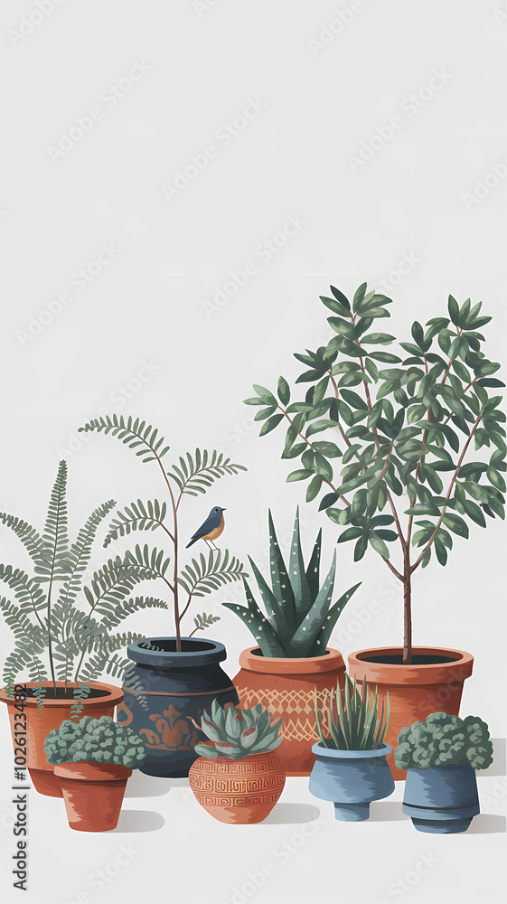 Fototapeta premium array of potted indoor plants, isolated on white background
