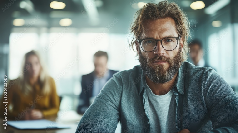A man with a full beard and wearing glasses exudes a blend of calmness and authority, captured in a dynamic office setting with focus and introspection. A man with a full beard and wearing glasses exudes a blend of calmness and authority, captured in a dynamic office setting with focus and introspection.