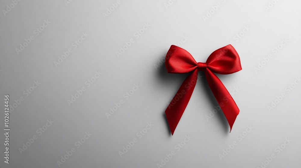 Elegant red bow tied neatly a pristine white minimalistic background Perfect for a Valentines Day gift presentation with a clean and classic look Elegant red bow tied neatly a pristine white minimalistic background Perfect for a Valentines Day gift presentation with a clean and classic look