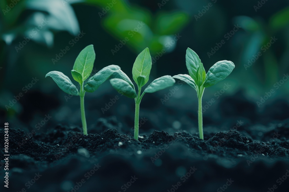 Fresh Green Seedlings Growing in Rich Soil Fresh Green Seedlings Growing in Rich Soil