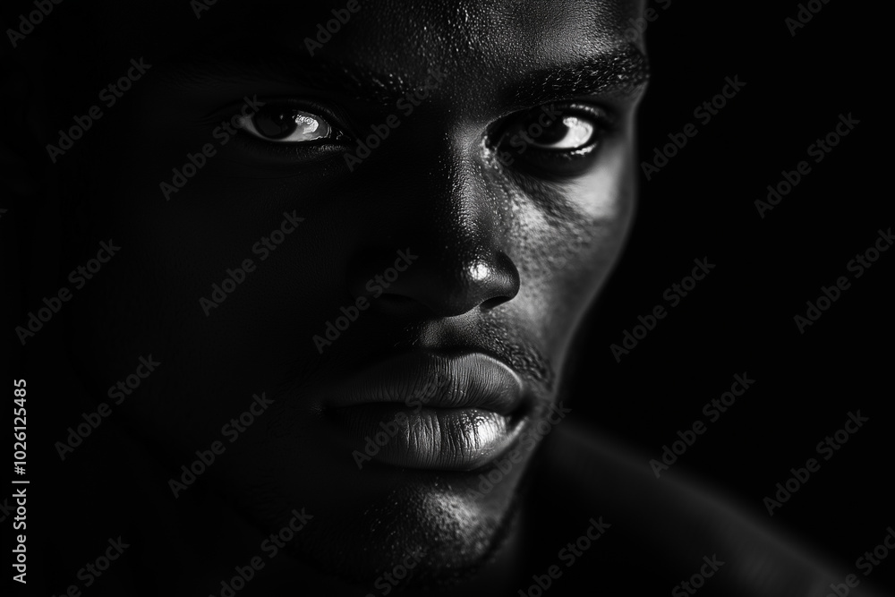 Portrait of a Man with Strong Facial Features in Black and White