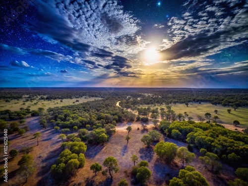 Night Sky Over Outback: Moonrise and Cloud Cover Drone Photography