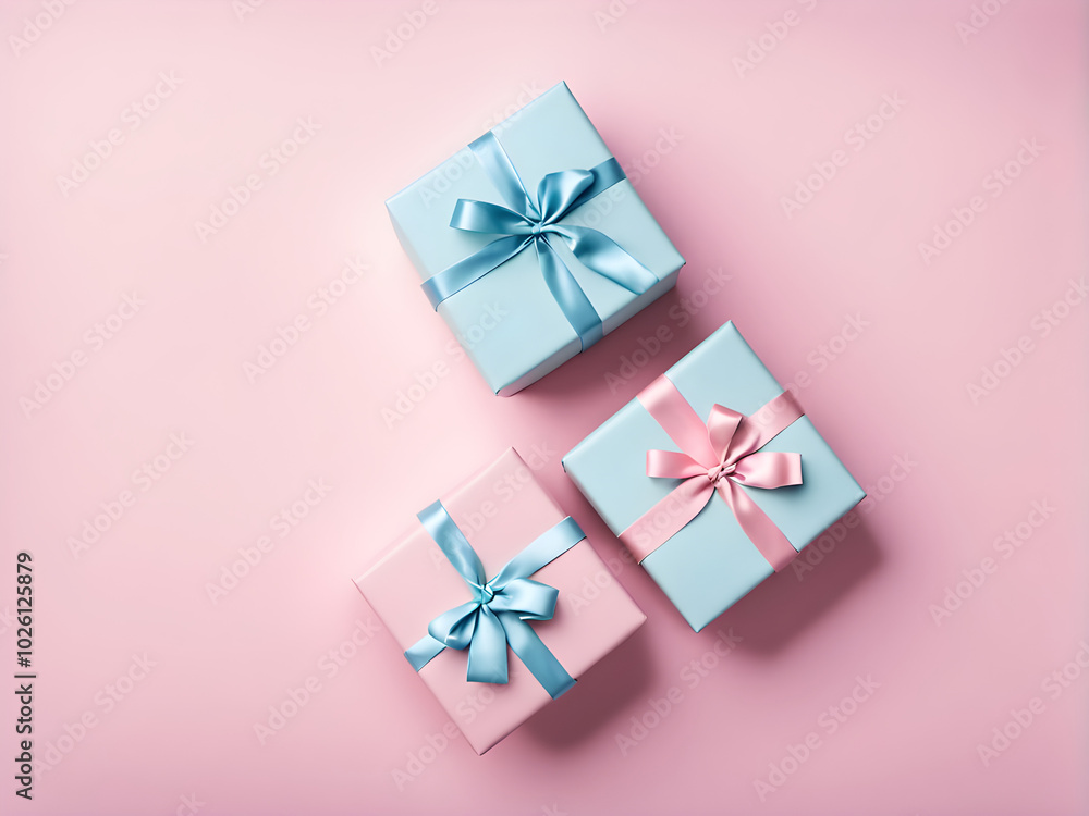Minimal composition background of pastel pink and blue Christmas gift box. New Year concept. Minimal composition background of pastel pink and blue Christmas gift box. New Year concept.