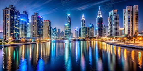 Wallpaper Mural Nighttime Timelapse of Dubai's Waterfront with Glittering Cityscape Torontodigital.ca