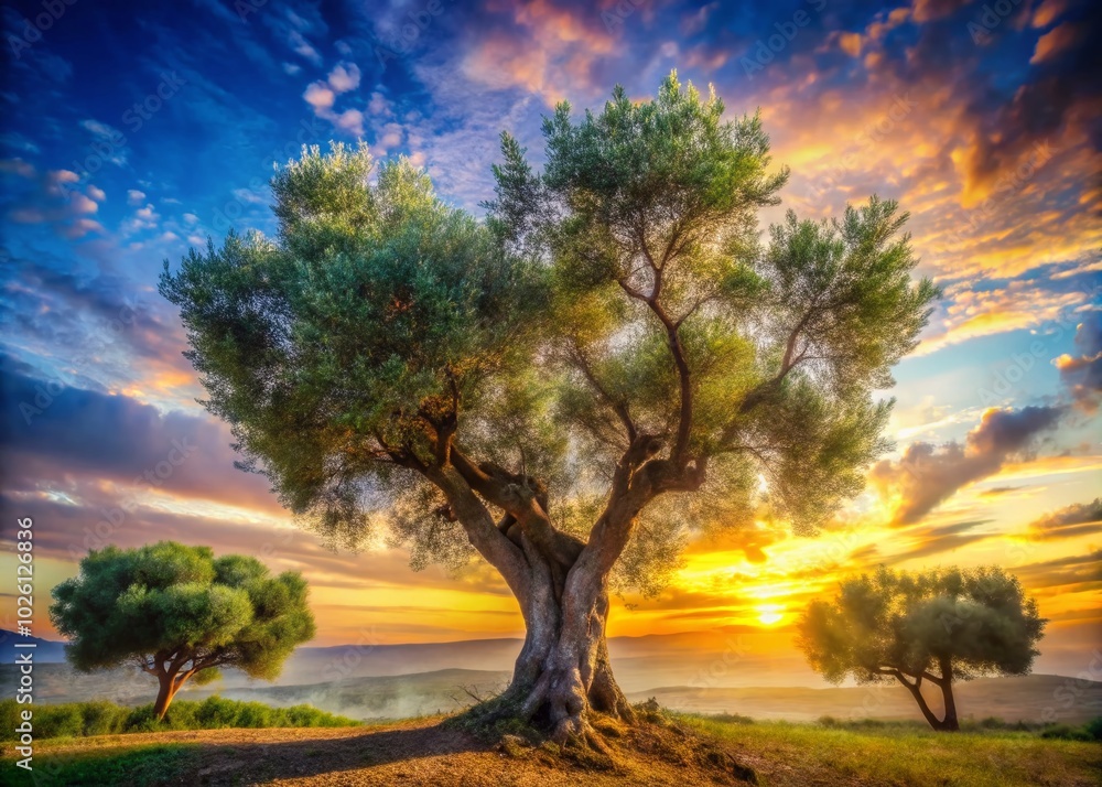 Fototapeta premium Olive Tree Double Exposure Artistry - Nature's Serenity and Growth