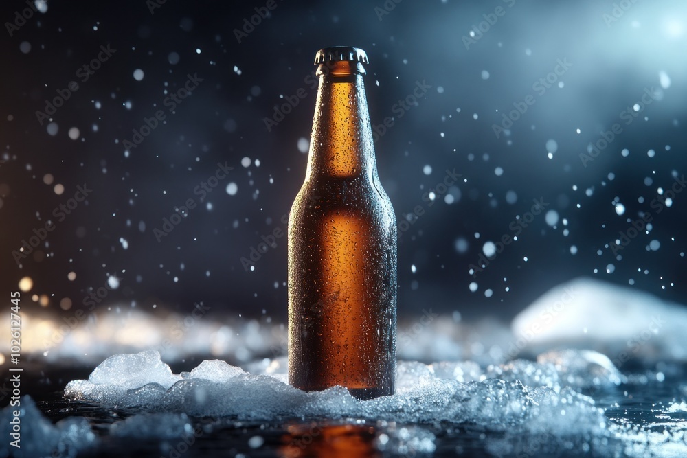 Chilled Beer Bottle in a Misty Atmosphere Chilled Beer Bottle in a Misty Atmosphere