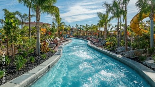 Serene Lazy River in Tropical Resort Setting