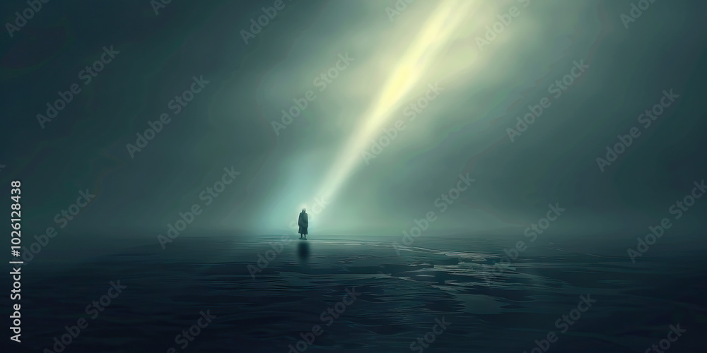 A single ray of hope penetrating through darkness, offering a glimmer of light in mental illness. A single ray of hope penetrating through darkness, offering a glimmer of light in mental illness.