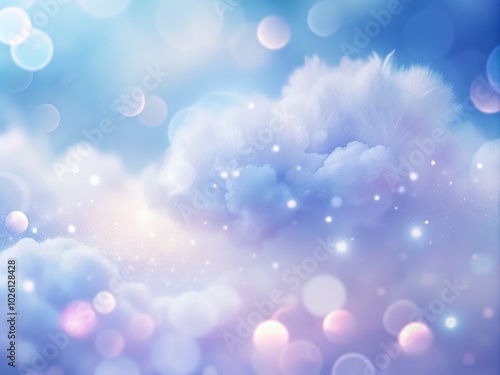 Pastel Lavender Blue Background with Gentle Clouds - Bokeh Effect for Tranquil Atmosphere