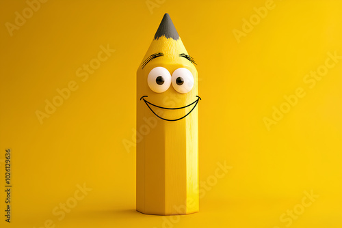 happy smiling pencil guy cartoon character, illustration