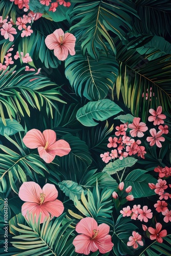 Tropical Leaves and Flowers Pattern Design