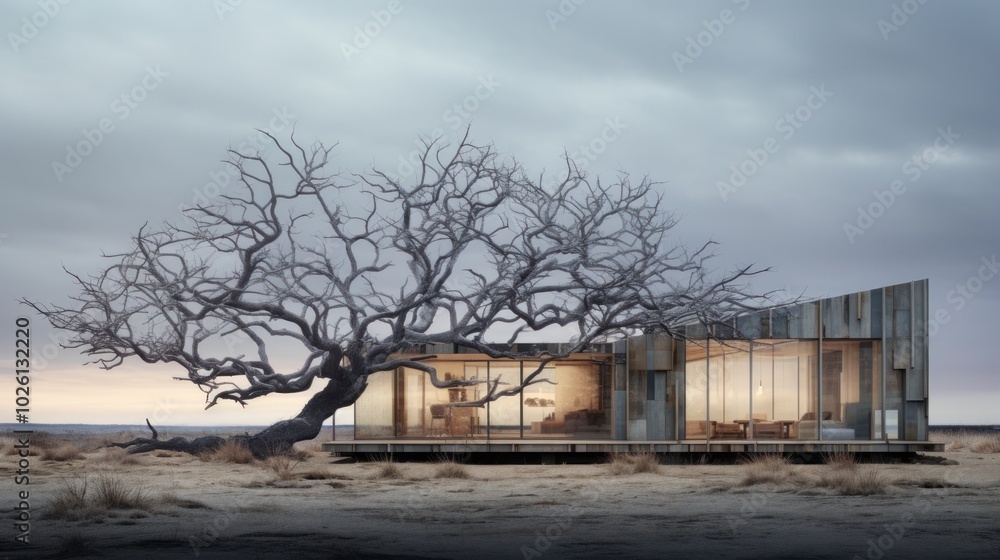 Fototapeta premium Modern House in Desolate Landscape