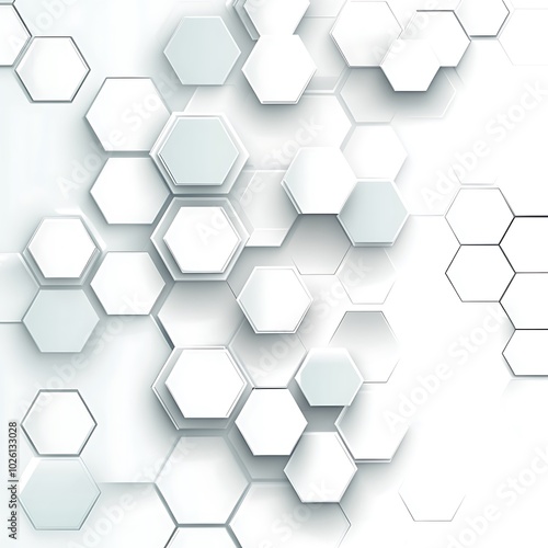 A modern abstract design featuring interconnected hexagons in a clean, white background.