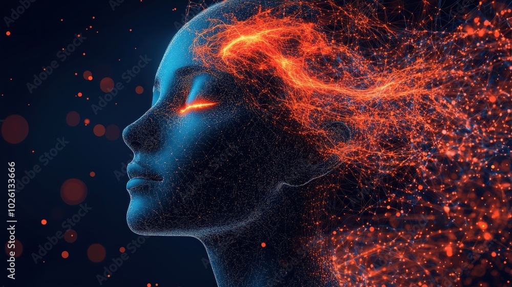 human figure with streams of light flowing their thoughts. human figure with streams of light flowing their thoughts.