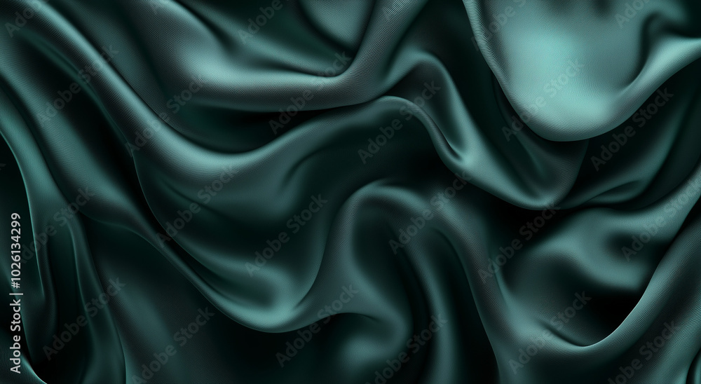 Obraz premium Dark green wave silk background, flatly