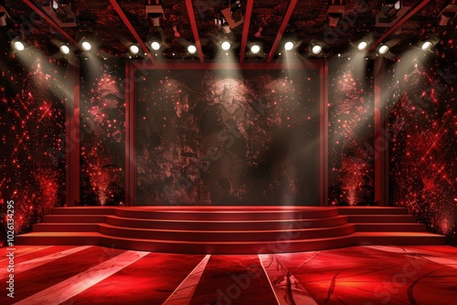 A red carpet with a stage in the background, generative ai image