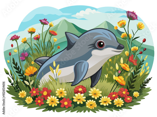 cartoon  vaquita  with flowers, vaquita illustration, vector illustration vaquita 