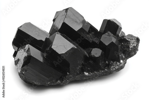 Black Graphite Mineral Rock Displayed on White Background photo