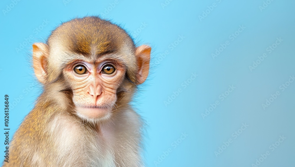 Portrait of a baby monkey with a blue background Portrait of a baby monkey with a blue background