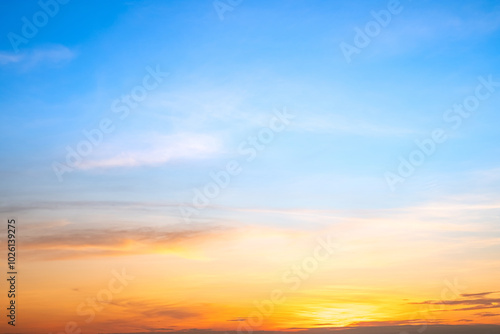 Beautiful , luxury soft gradient orange gold clouds and sunlight on the blue sky perfect for the background, take in everning,Twilight, Large size, high definition landscape photo