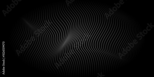 Black wave curve lines abstract background with flowing particles. black and grey vector design 3D lines in perspective, curve and wave lines in motion, smooth and soft backdrop.