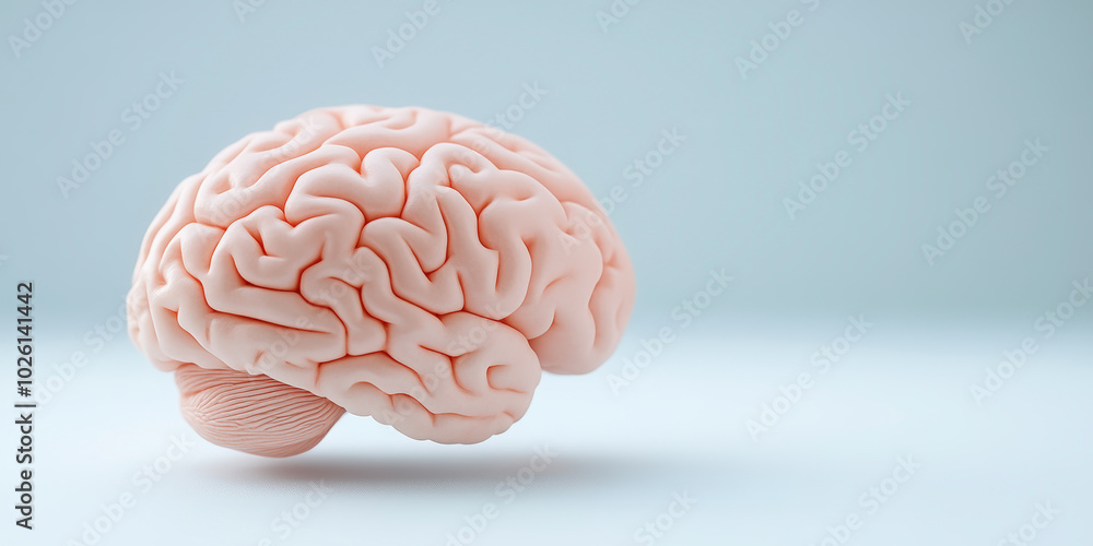 A realistic model of a human brain displayed against a soft blue background, illustrating neural complexity and biological intricacy. Ideal for educational and scientific contexts. A realistic model of a human brain displayed against a soft blue background, illustrating neural complexity and biological intricacy. Ideal for educational and scientific contexts.