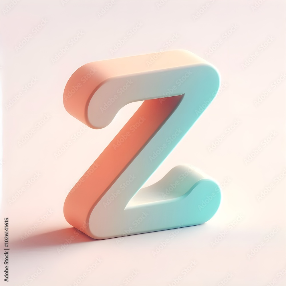 3D-Rendered Letter 'Z' with Smooth Rounded Design Featuring a Gradient of Pastel Colors from Peach to Teal 3D-Rendered Letter 'Z' with Smooth Rounded Design Featuring a Gradient of Pastel Colors from Peach to Teal