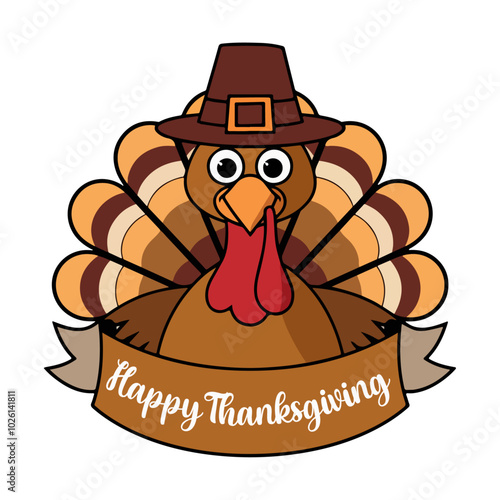 Happy thanksgiving day greeting card. Happy thanksgiving day greeting card. a turkey with a turkey on the front. 