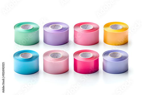 Set of colorful roll ribbons isolated on white background