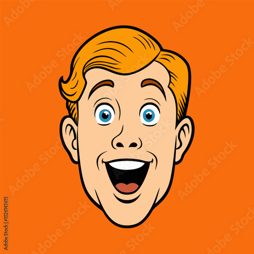 Face of an admiring or surprised young man. Retro pop art comic style. Vector illustration.