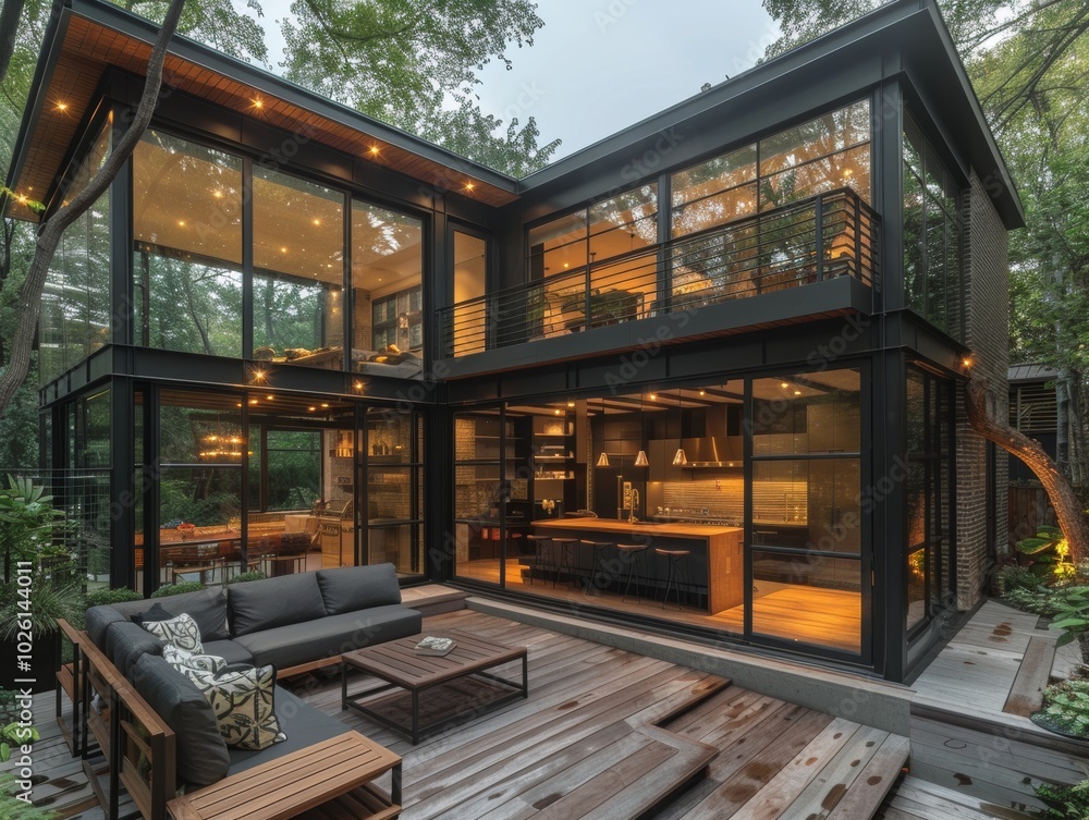 Modern Glass and Steel Home with Outdoor Patio and Lounge Area Modern Glass and Steel Home with Outdoor Patio and Lounge Area